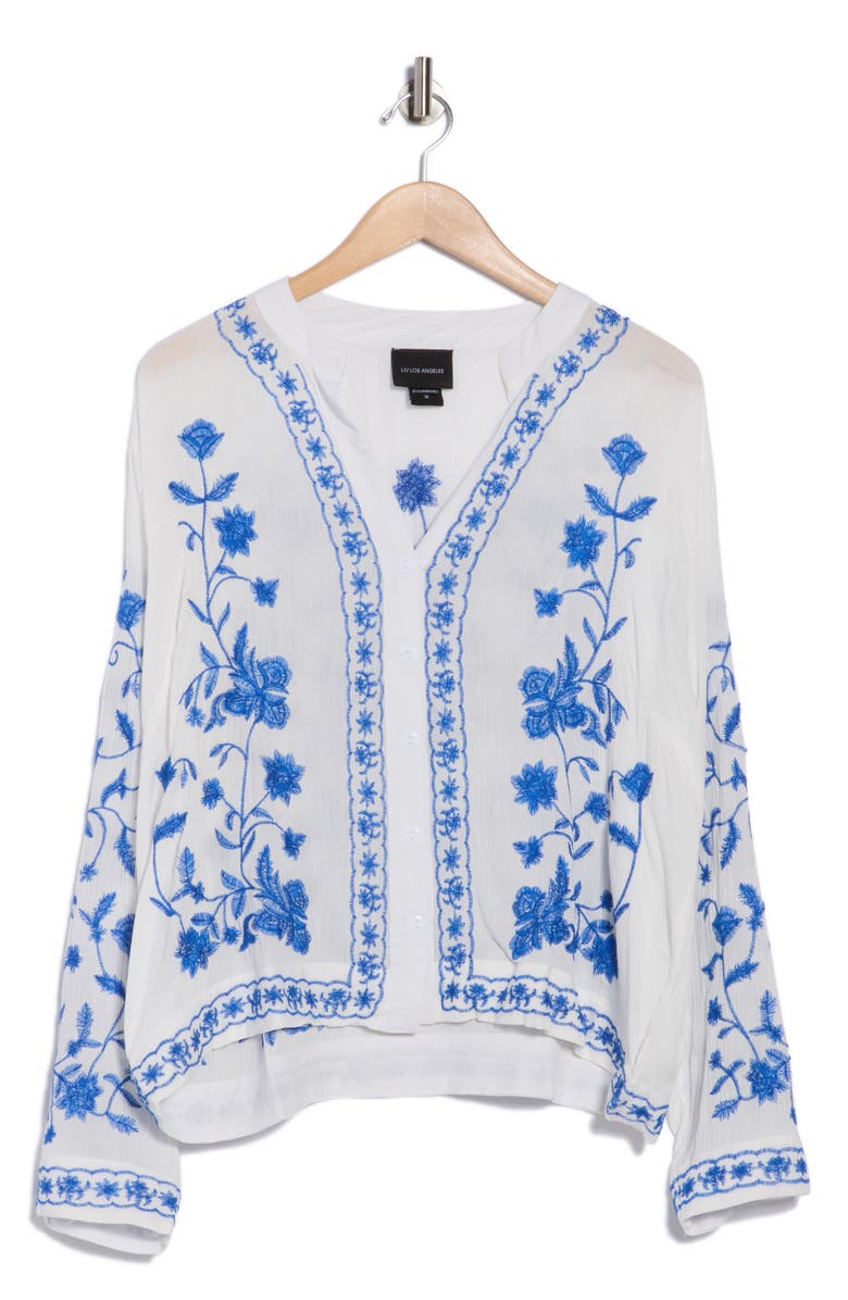 Forgotten Grace Embroidered Long Sleeve Button-Up Shirt, Alternate, color, White/ Royal