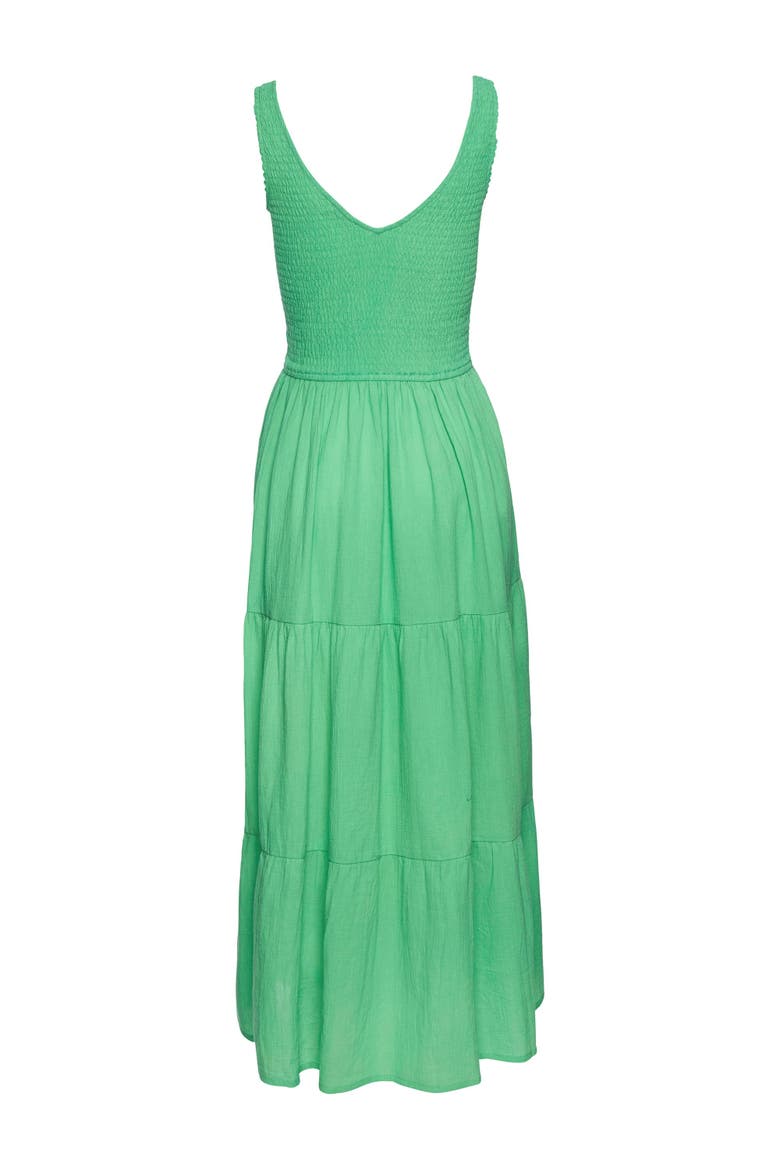 Smocked V-Neck Maxi Dress, Alternate, color, Green