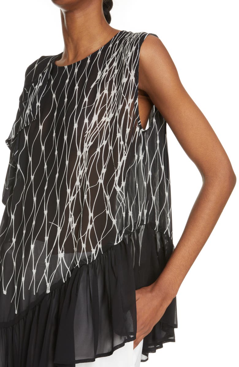 Dries Van Noten Cidar Print Asymmetric Ruffle Hem Top, Alternate, color, 