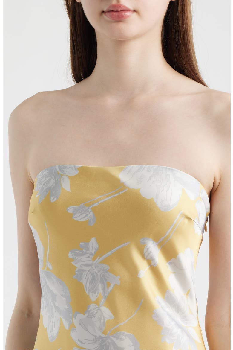 Whitney Strapless Satin Cocktail Dress, Alternate, color, GOLD FLORAL