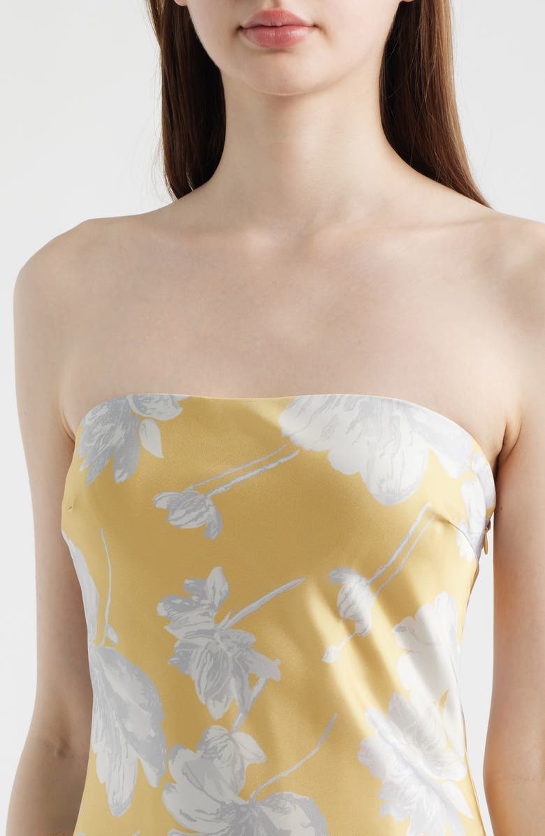 Lulus Whitney Strapless Satin Cocktail Dress, Alternate, color, Gold Floral