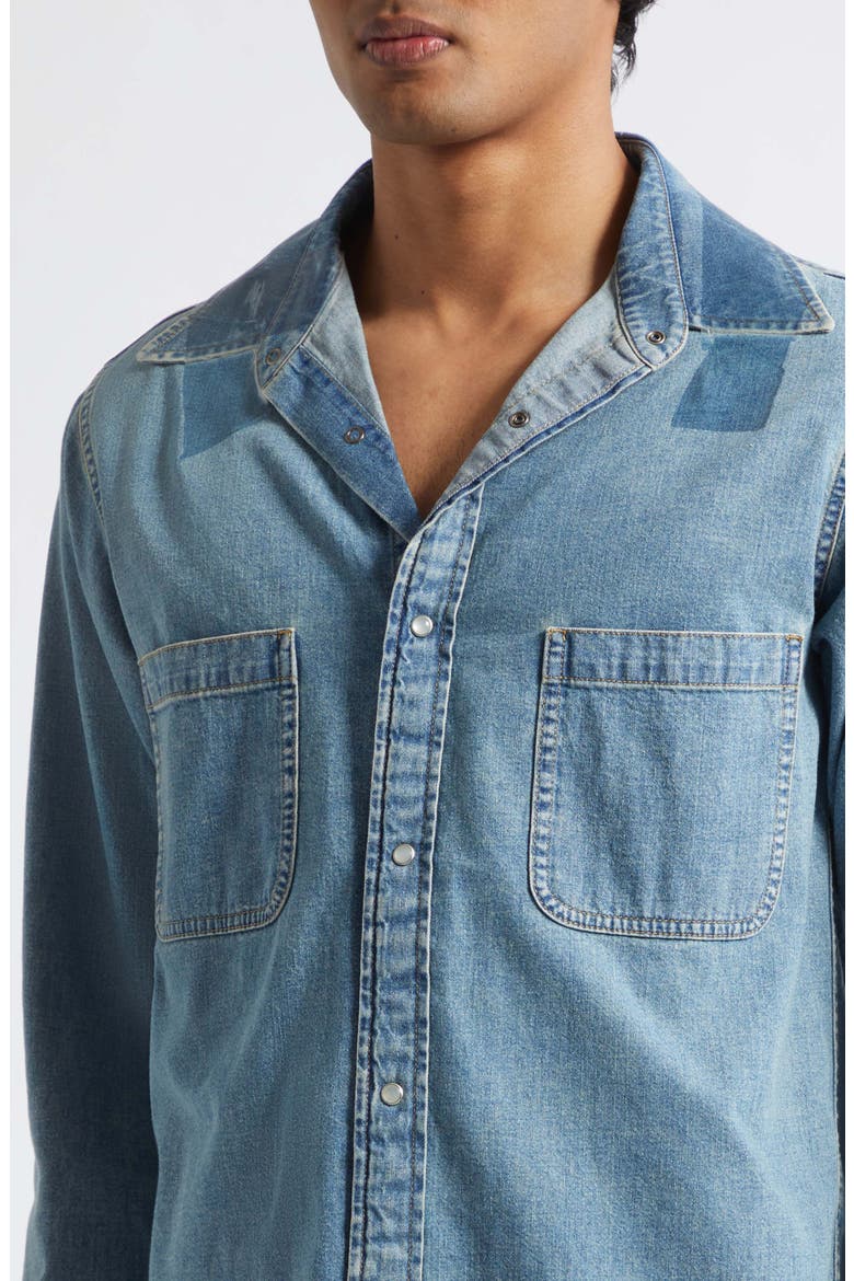 Oversize Taped Denim Shirt, Alternate, color, ICE BLUE