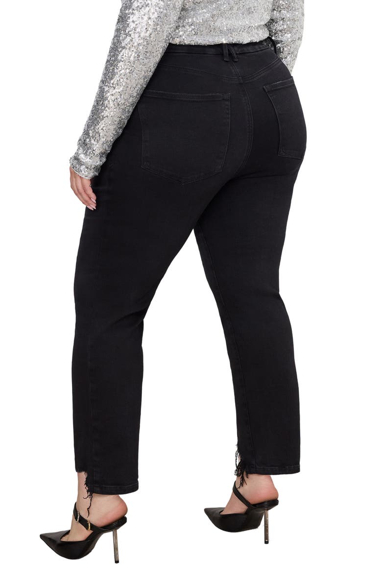 Good American Good Classic Chewed Hem Slim Straight Jeans, Alternate, color, Black361