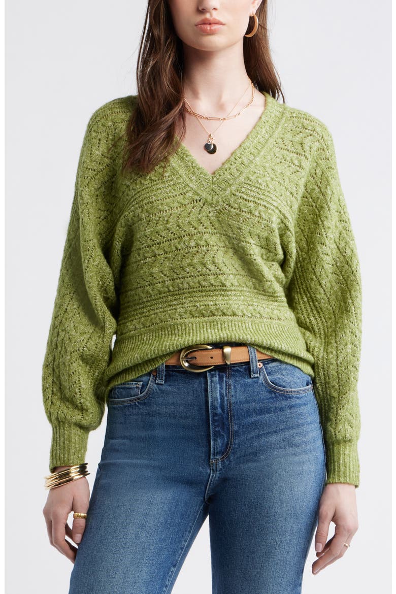 Pointelle Dolman Sleeve Sweater, Main, color, OLIVE EPSON