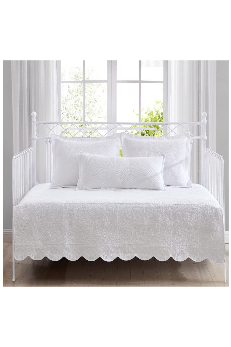 LA Solid Trellis Stitch 4-Piece T136 Cotton Daybed Set, Alternate, color, WHITE