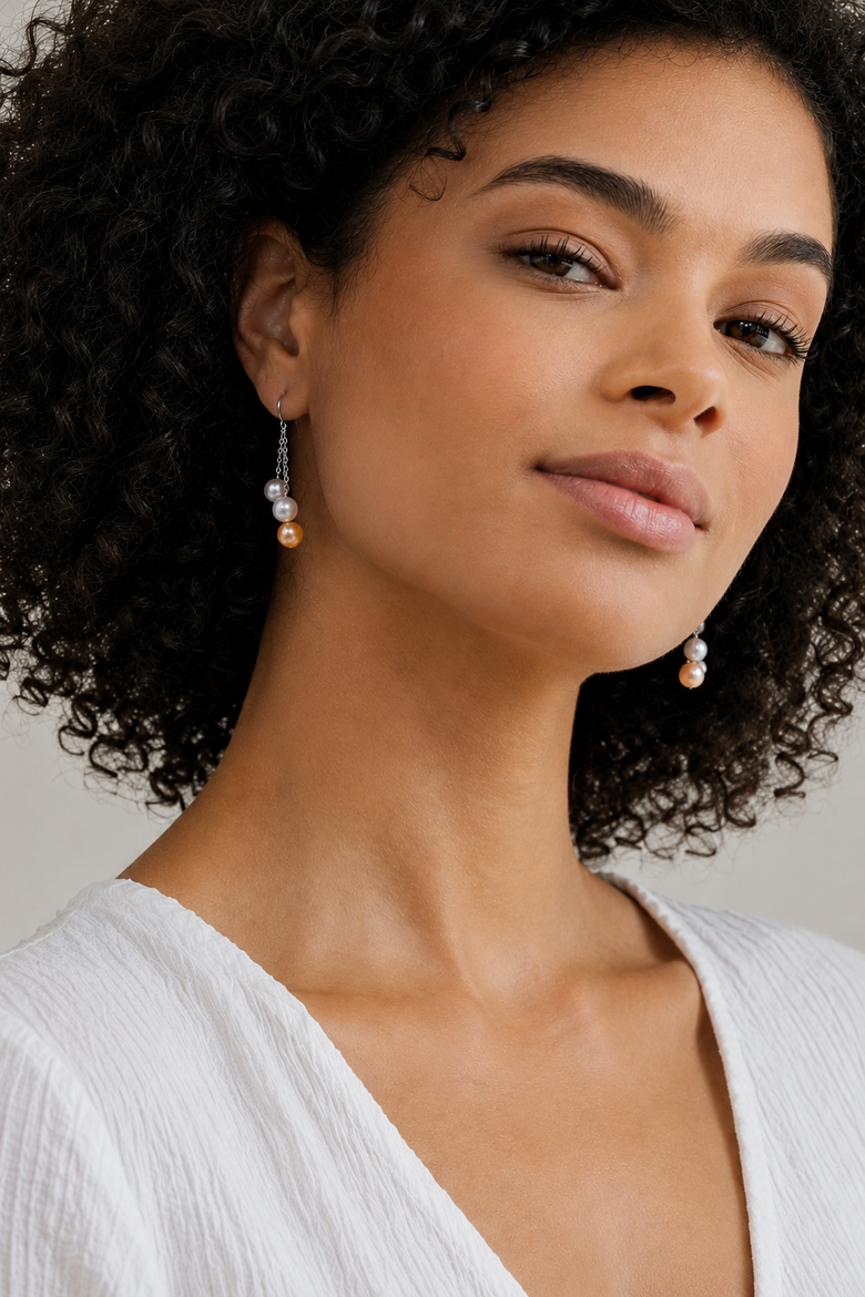 14K Gold Freshwater Multicolor Pearl Dangling Cluster Earrings, Alternate, color, White Gold