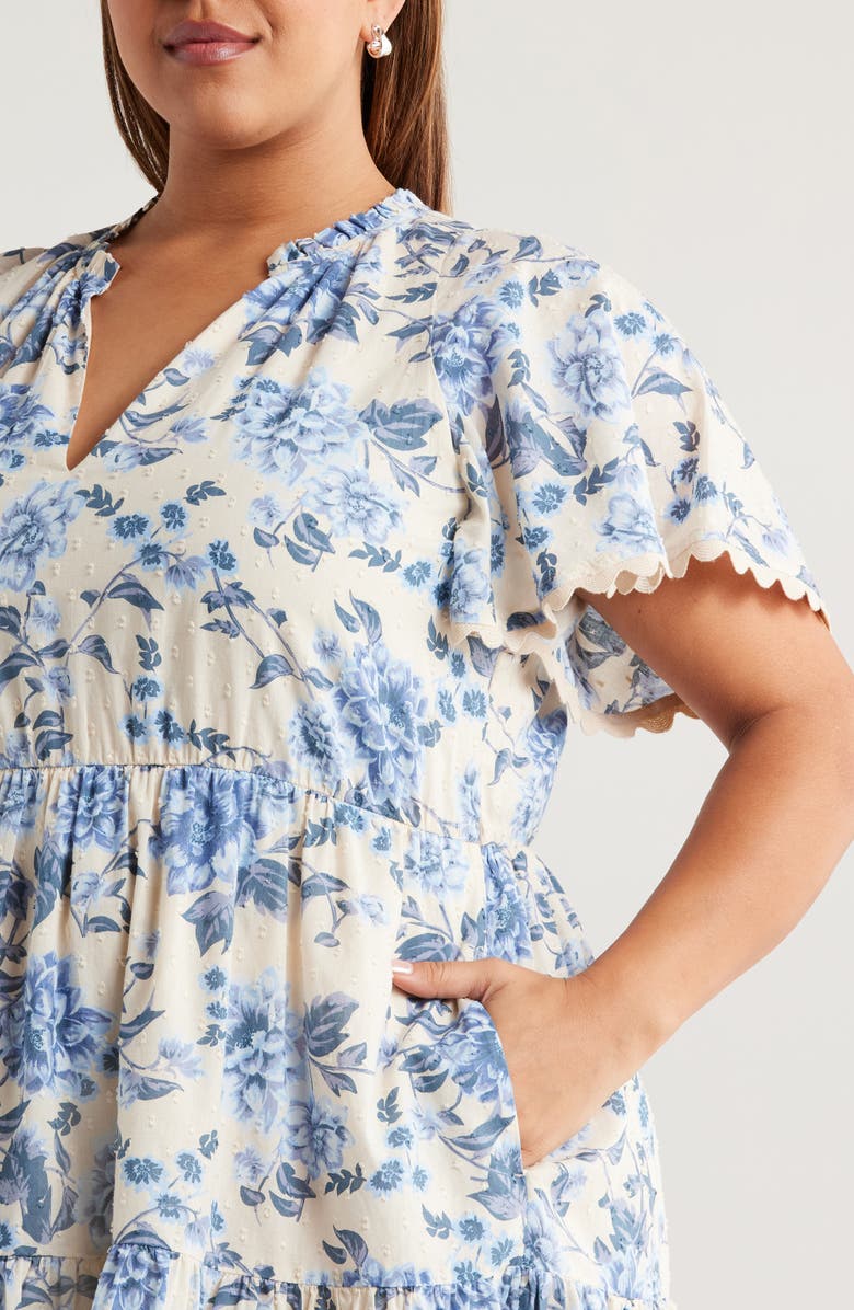 Chelsea28 Rickrack Trim Tiered Mini Sundress, Alternate, color, Beige- Blue Tossed Bloom