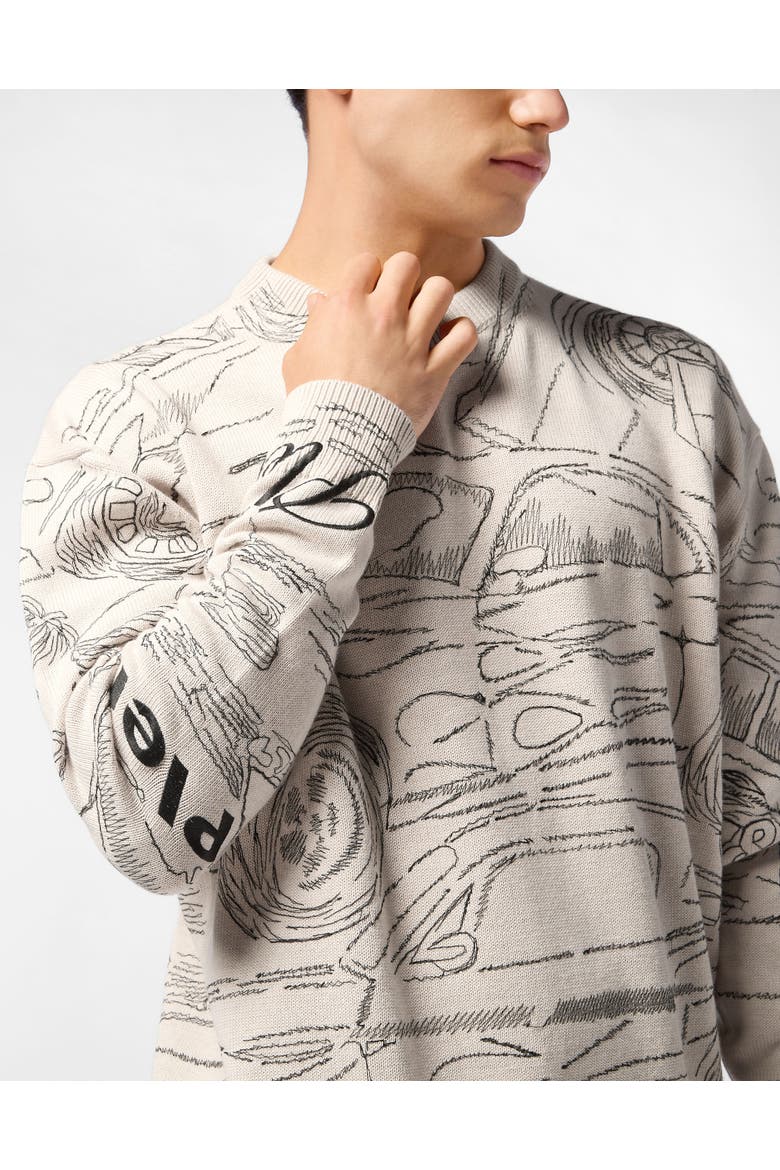 Knitted Pullover Round Neck Ls Cars Racing Men, Alternate, color, Black/Off White