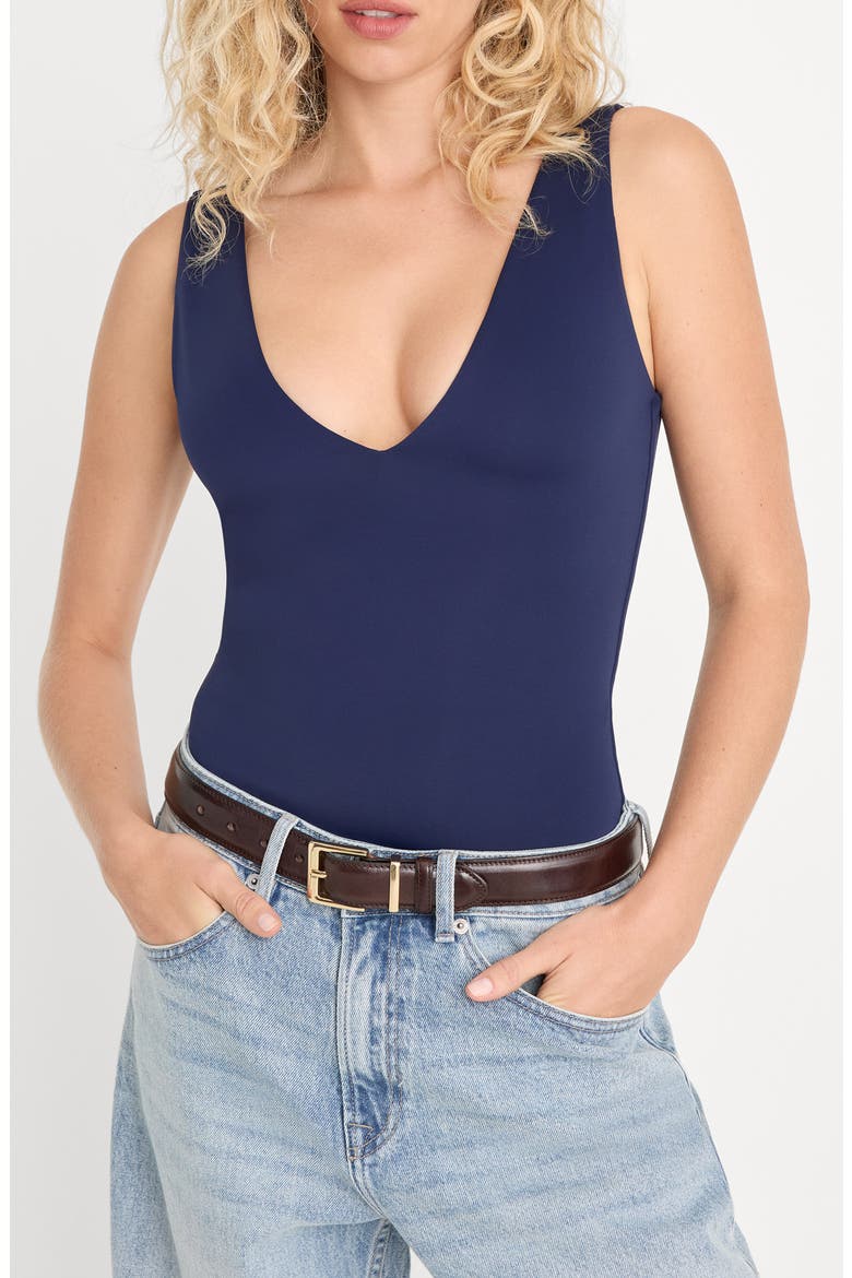 Sculpting Deep V-Neck Bodysuit, Main, color, HORIZON INK