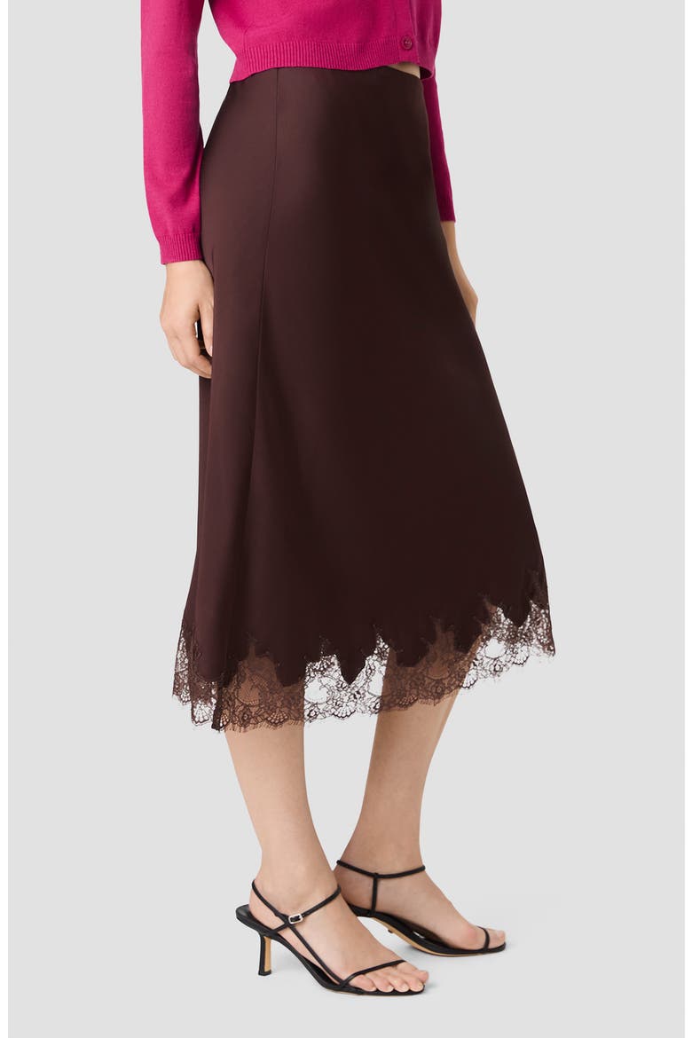 Ennis Satin Lace Midi Skirt, Alternate, color, COCOA BROWN