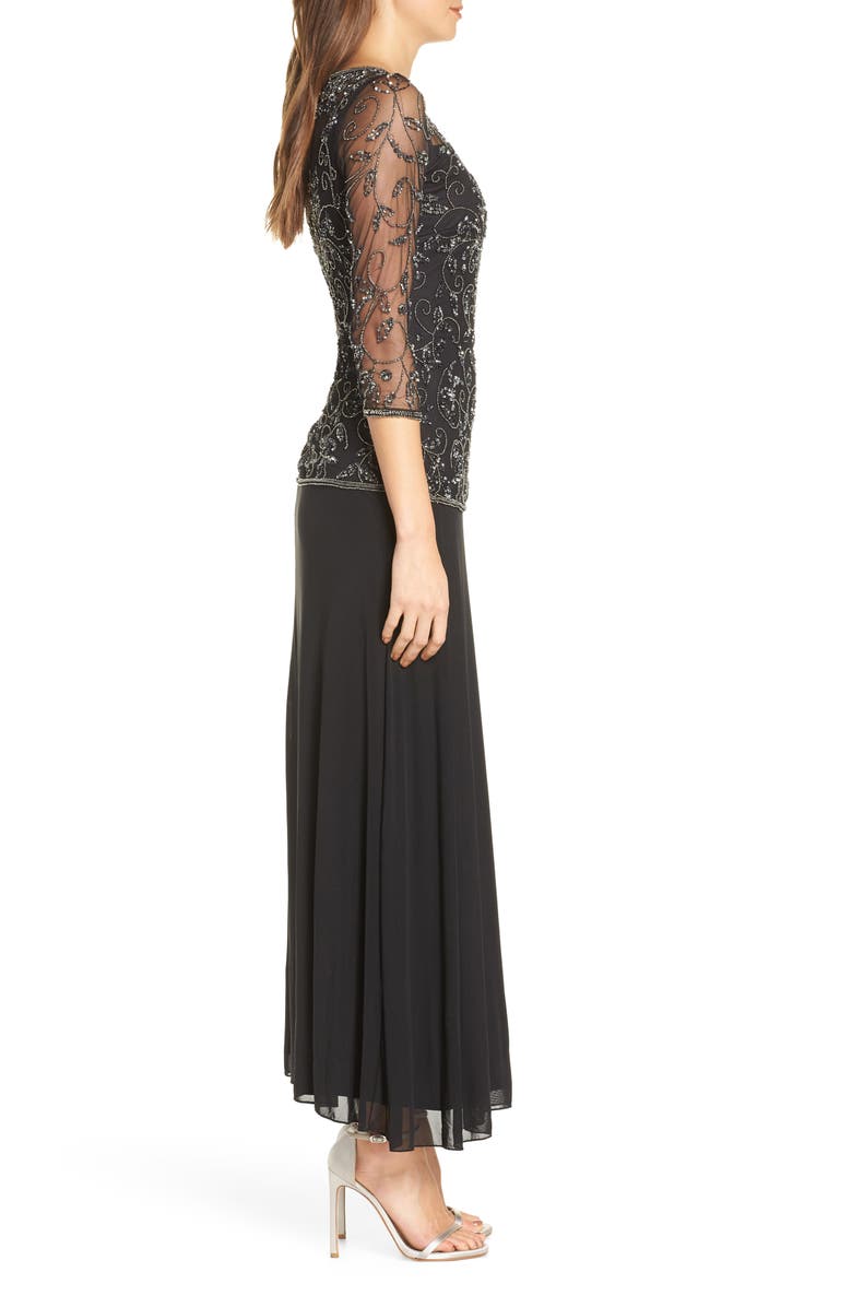 Pisarro Nights Beaded Mesh Mock Two-Piece Gown, Alternate, color,