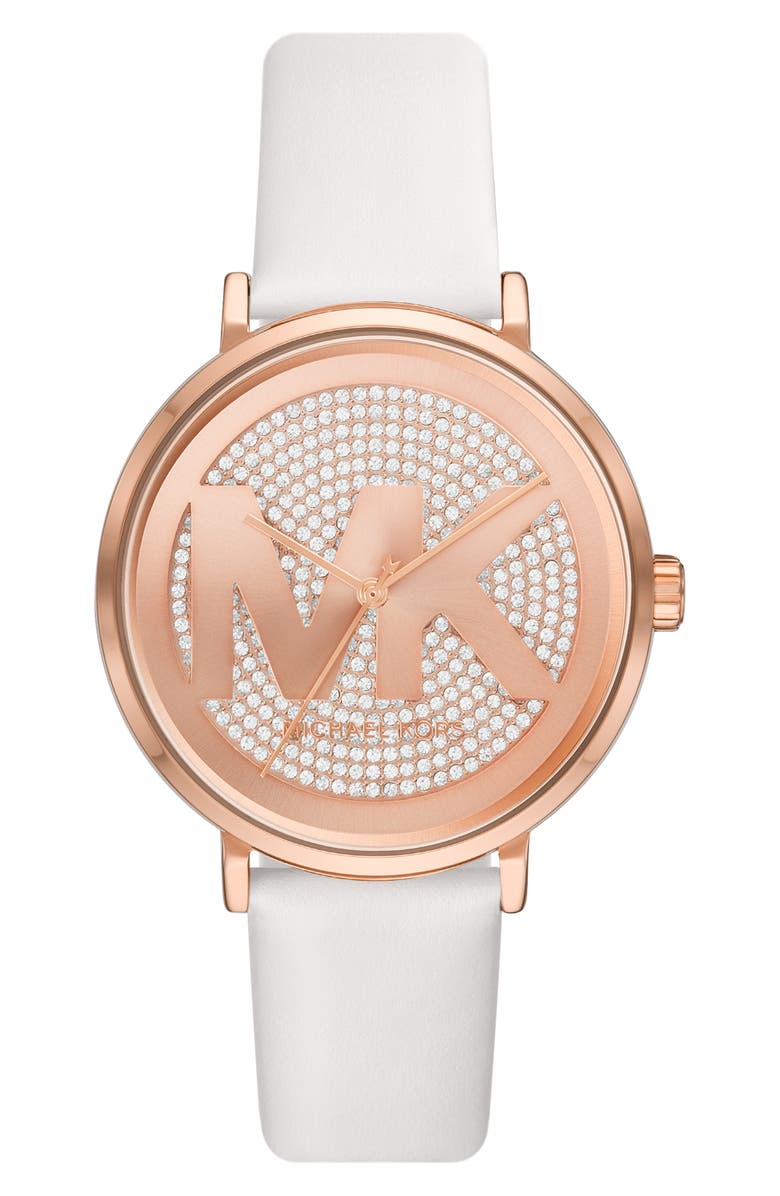 MK KORS-Embellished Leather Watch Michael Kors Gold-Tone Pyper Rose Swarovski Crystal  main image 4