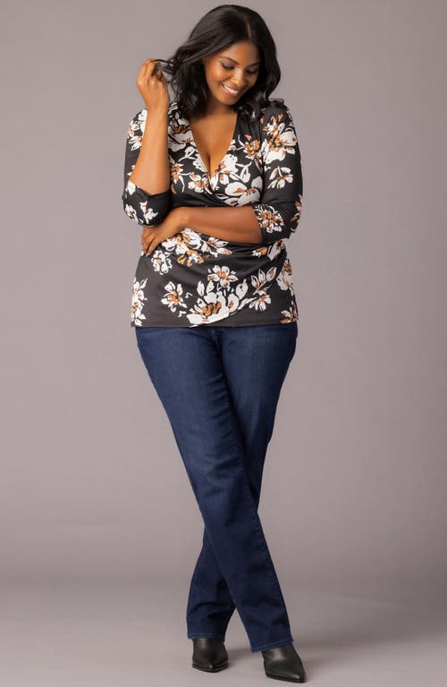 Kiyonna Faux Wrap Top In Blue