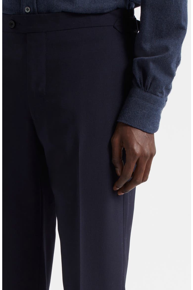 Fresco Tailored Flat Front Wool Trousers, Alternate, color, NAVY