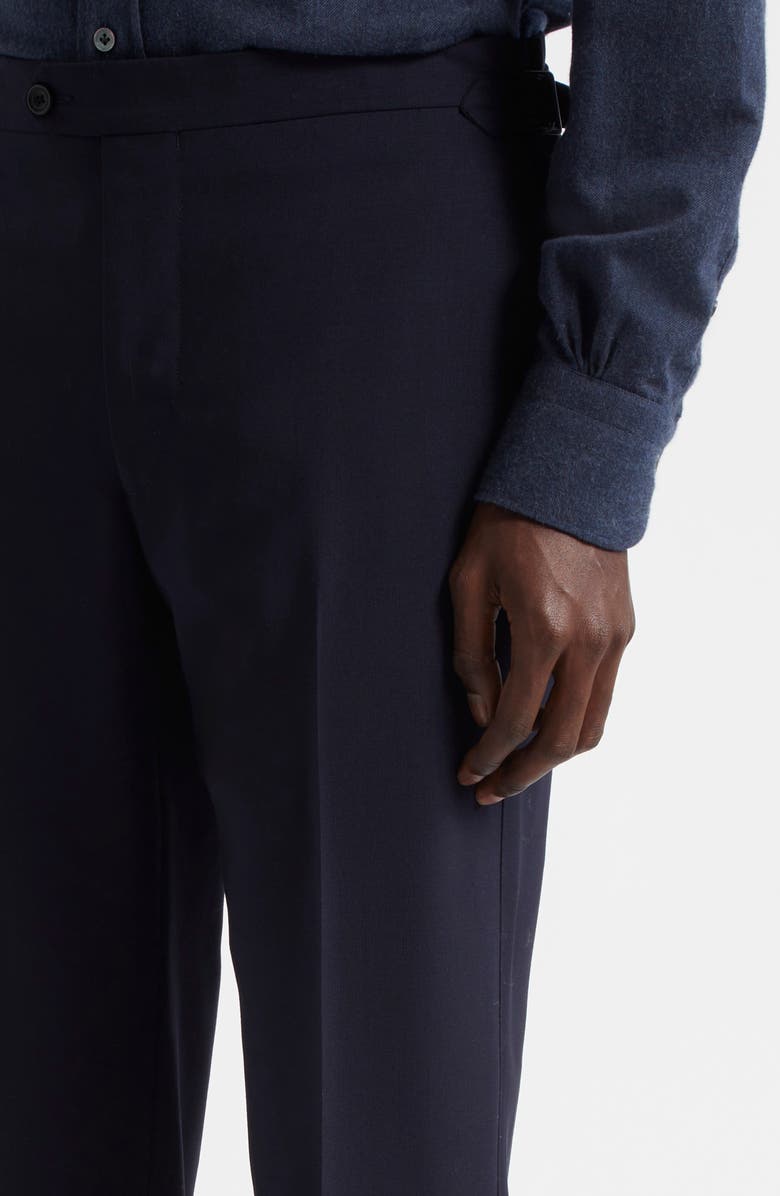 Thom Sweeney Fresco Tailored Flat Front Wool Trousers, Alternate, color, Navy