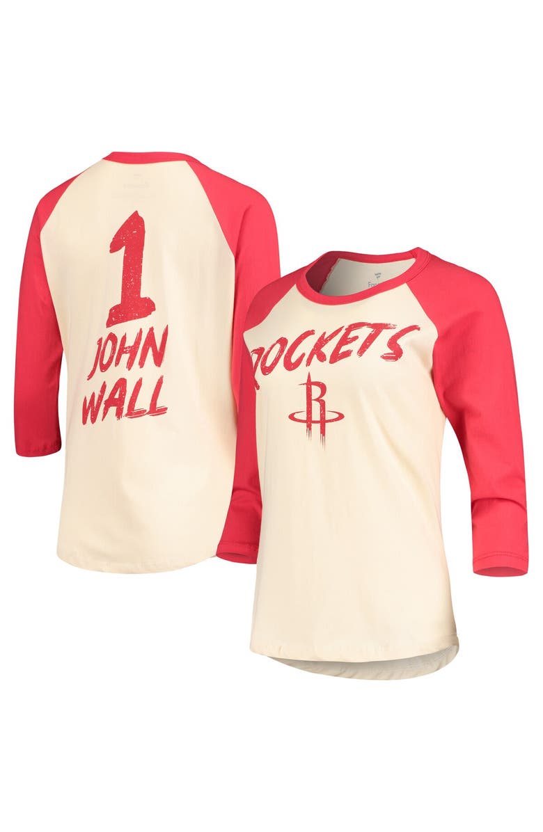 FANATICS Women's Fanatics Branded John Wall Cream Houston Rockets NBA 3/4-Sleeve Raglan T-Shirt, Main, color,
