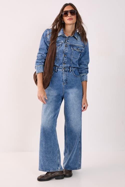 Nasty Gal Denim Shoulder Pad Boilersuit In Blue