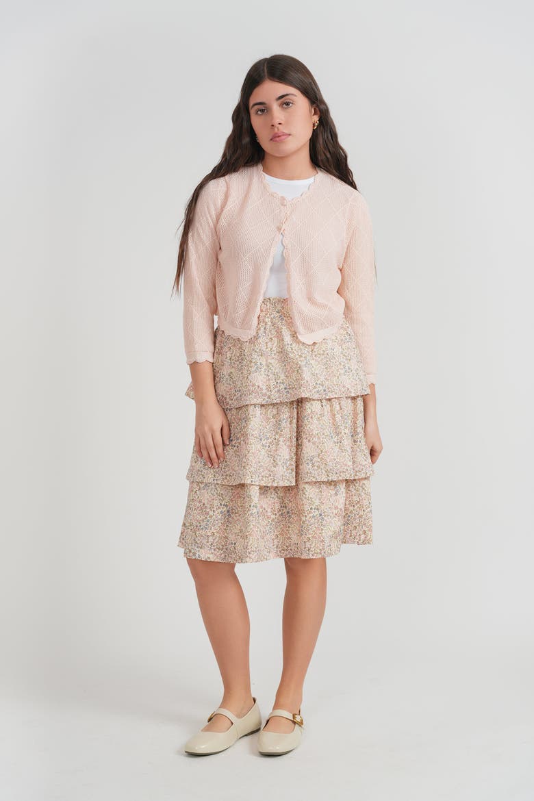 Girls Cotton Crochet Cardigan - Blush, Alternate, color, Blush