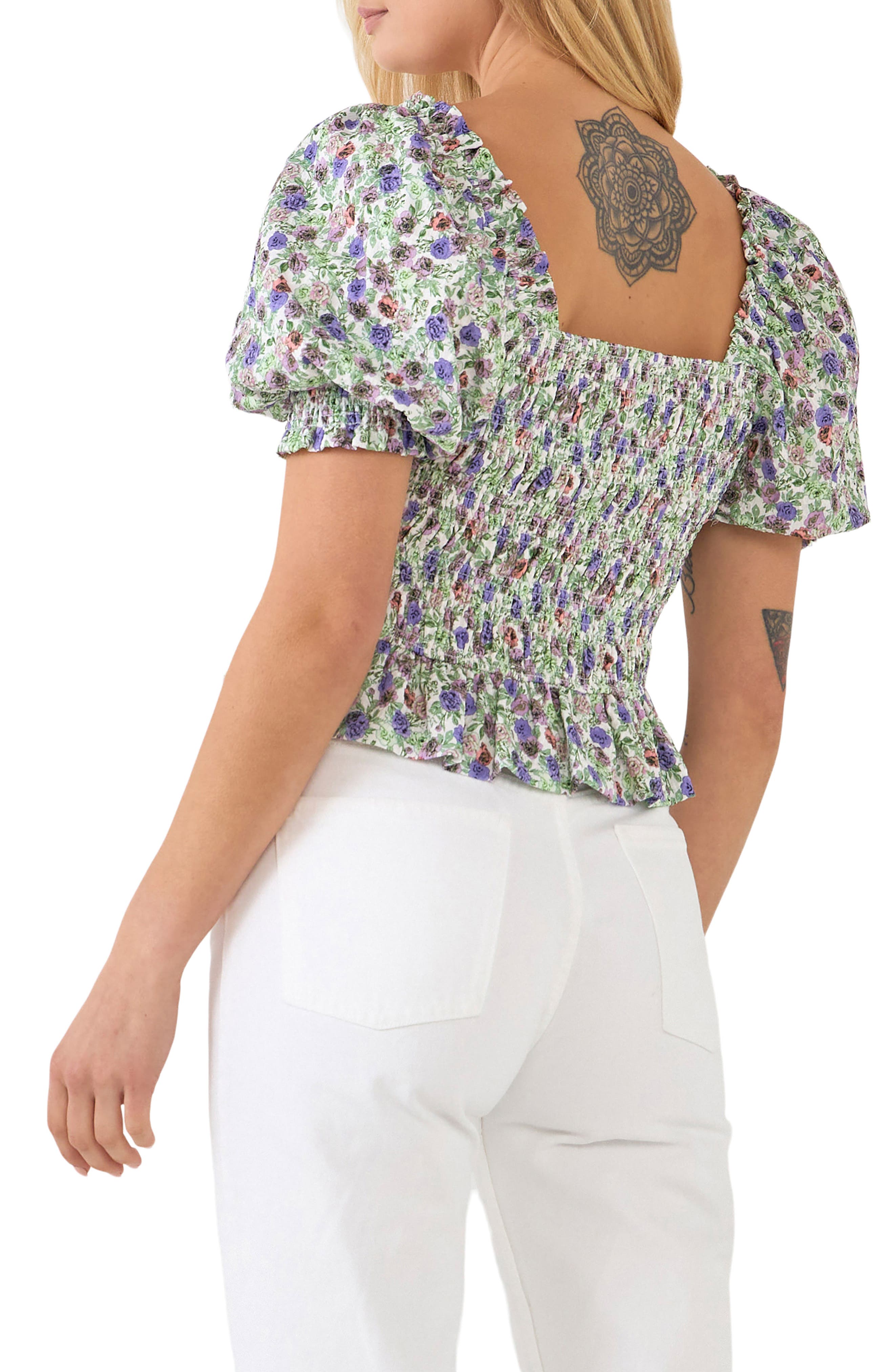 Floral Smocked Puff Sleeve Top - image 2
