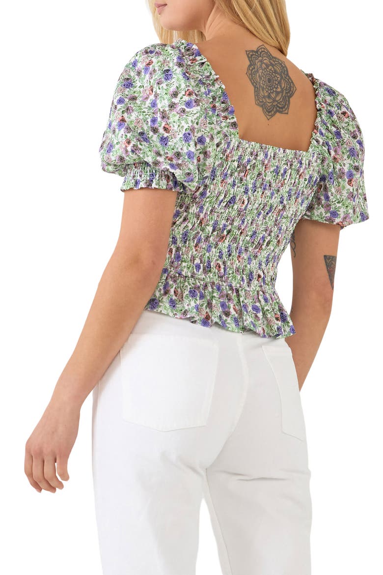 Floral Smocked Puff Sleeve Top, Alternate, color, IVORY/ PURPLE