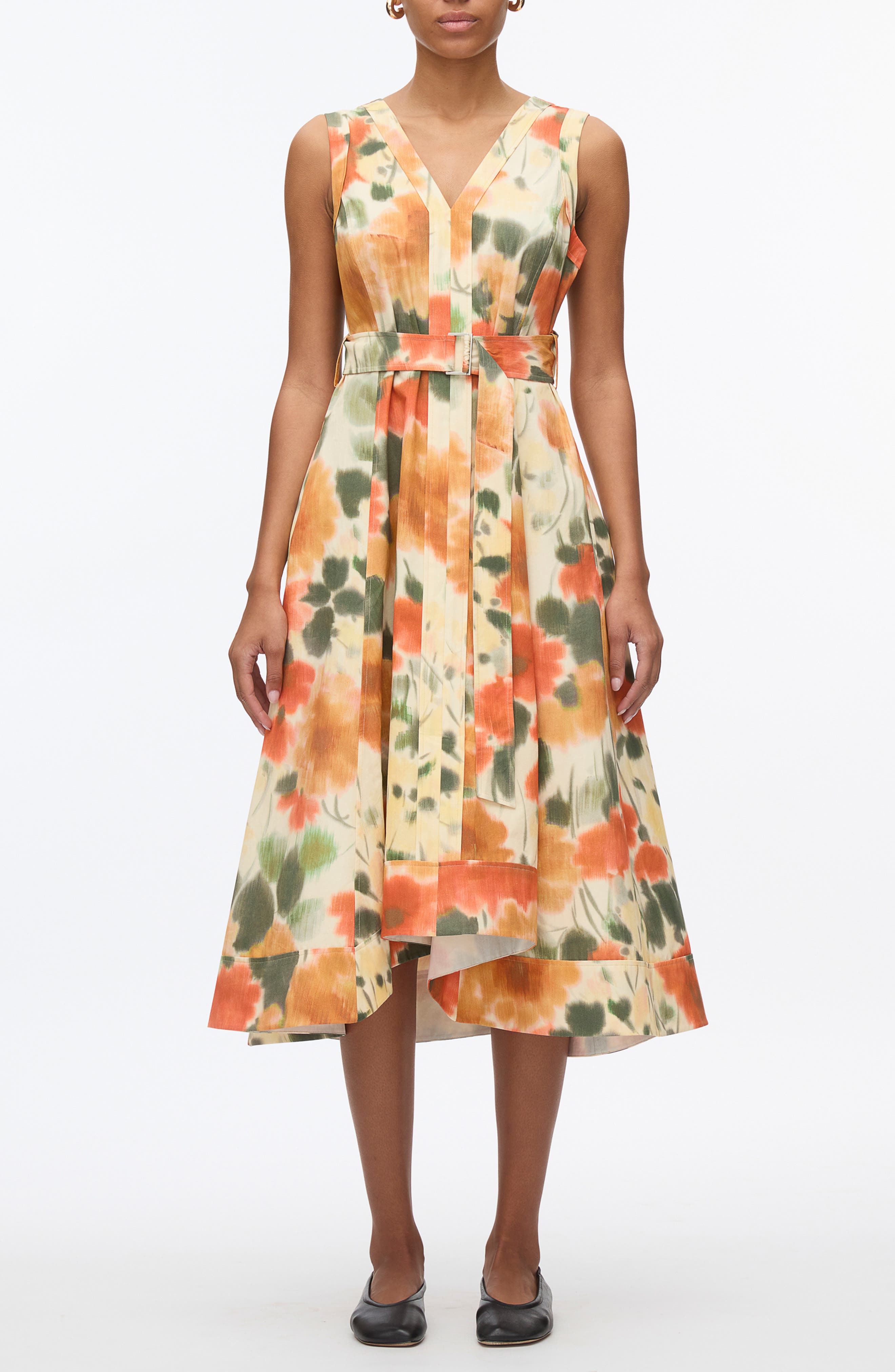 Blurred Marigold Print Cotton Dress