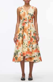 Blurred Marigold Print Cotton Dress