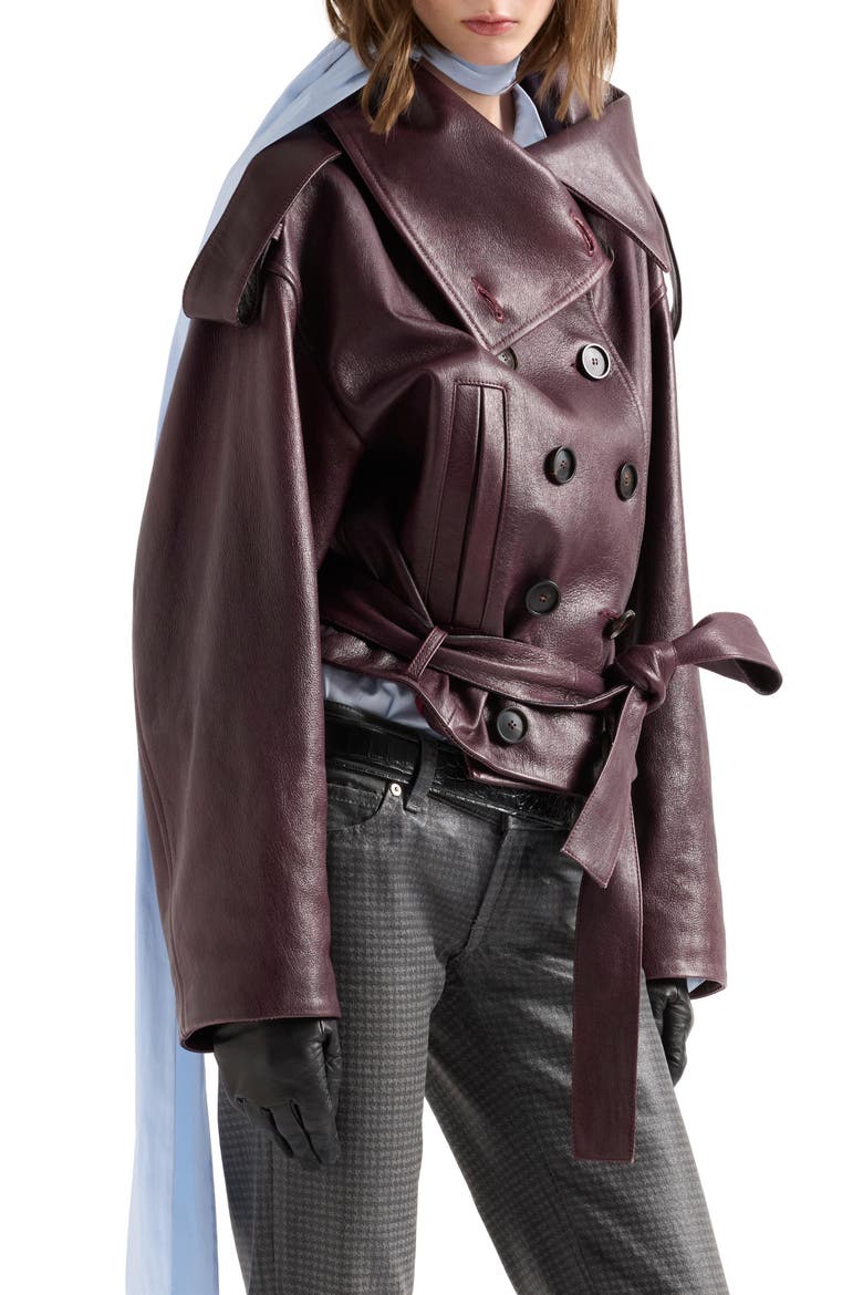 Double Breasted High Neck Leather Jacket, Alternate, color, LEATHER BURGUNDY