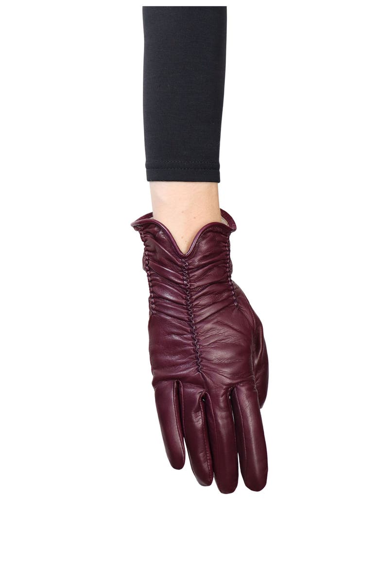 Renee Ruched Leather Gloves, Alternate, color, BORDEAUX
