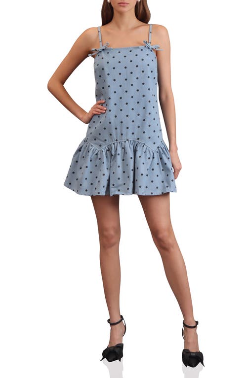 Avec Les Filles Drop Waist Denim Minidress In Blue