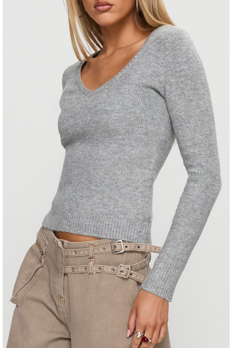 Elayna V-Neck Crop Sweater, Alternate, color, GREY MARLE