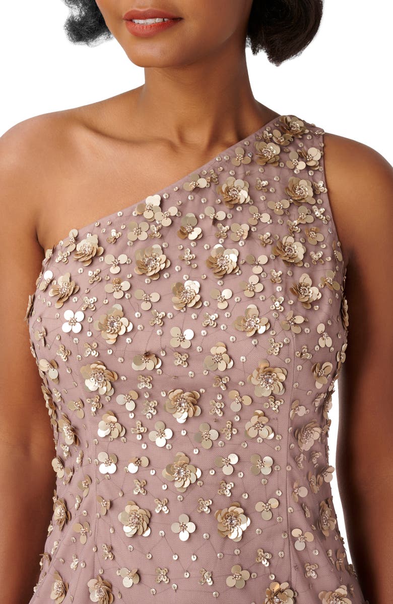 Adrianna Papell 3D Beaded & Sequin One-Shoulder Gown, Alternate, color,