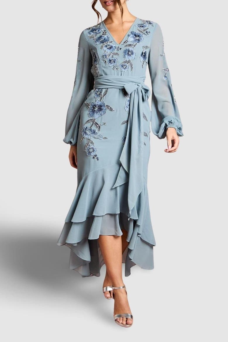 Embellished High Low Maxi Dress, Alternate, color, Dusty Blue