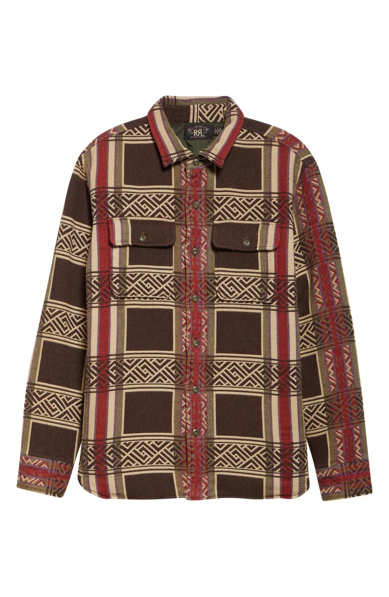 Double RL Padded Jacquard Overshirt, Alternate, color, Brown/ Olive
