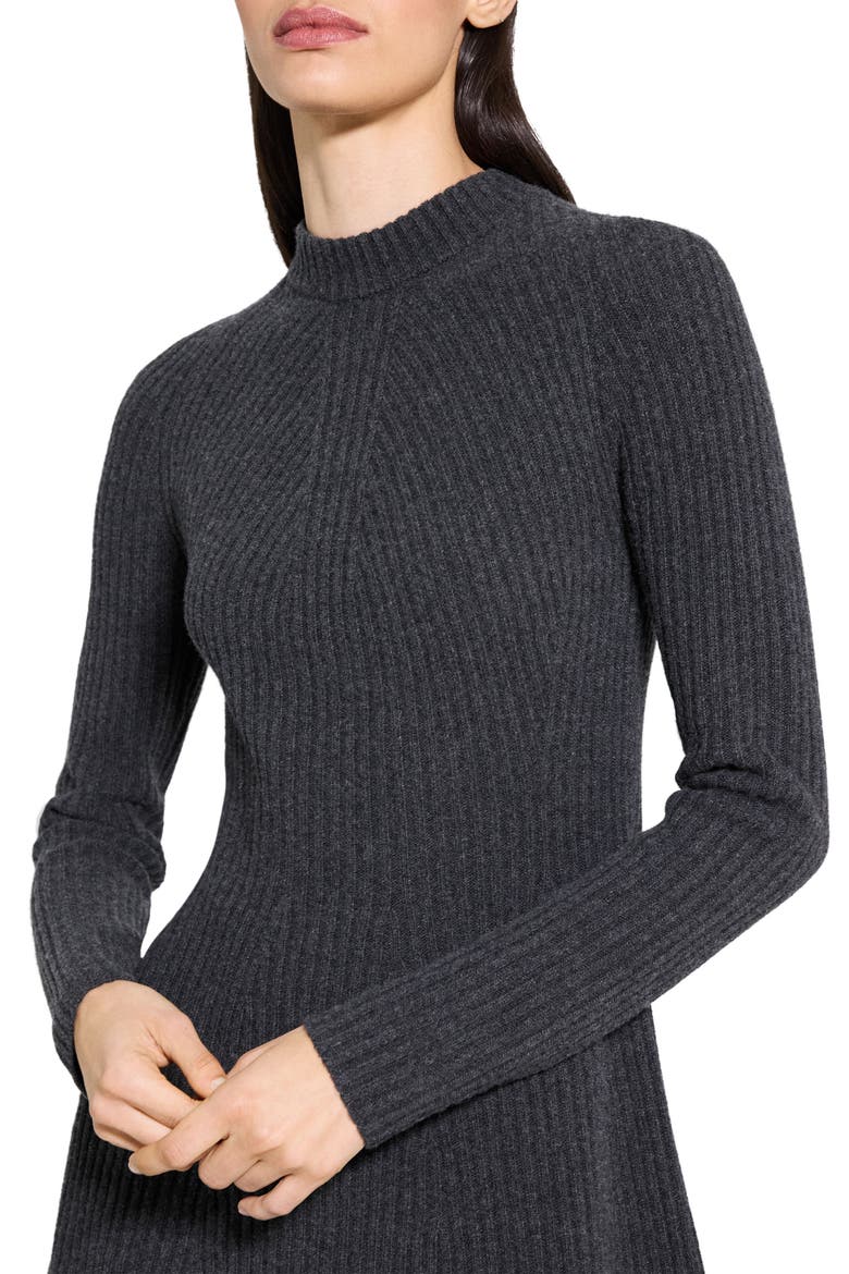 Traveling Long Sleeve Wool & Cashmere Rib Dress, Alternate, color, CHARCOAL