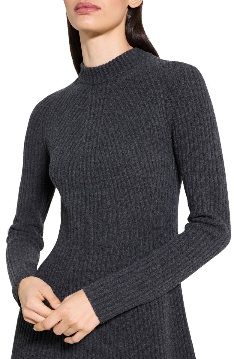 Theory Traveling Long Sleeve Wool & Cashmere Rib Dress, Alternate, color, Charcoal