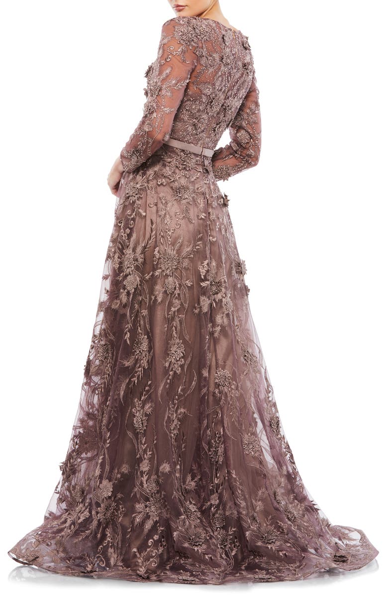 Mac Duggal Long Sleeve Floral Appliqué Mesh Gown, Alternate, color,
