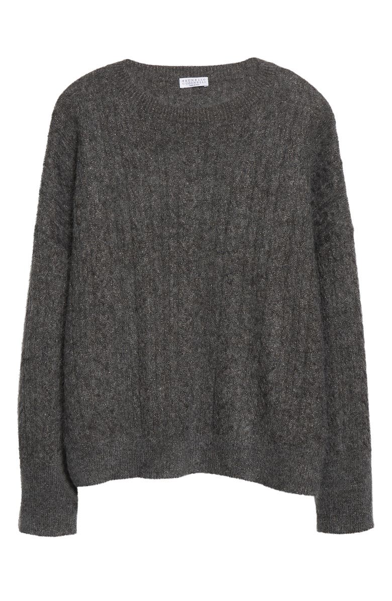 Brunello Cucinelli Metallic Shimmer Cable Knit Sweater, Main, color, 
