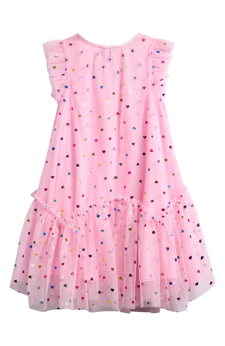 Ava & Yelly Kids' Foil Heart Mesh Trapeze Party Dress, Alternate, color, Pink