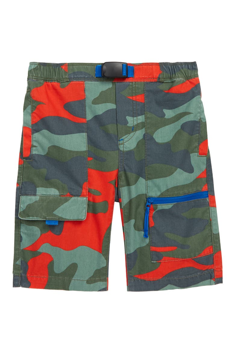 Camo Techno Shorts, Main, color, ORANGE SUNSET/ GREEN CAMO