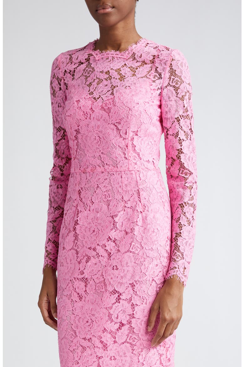 Long Sleeve Cordonetto Lace Sheath Dress, Alternate, color, ROSA