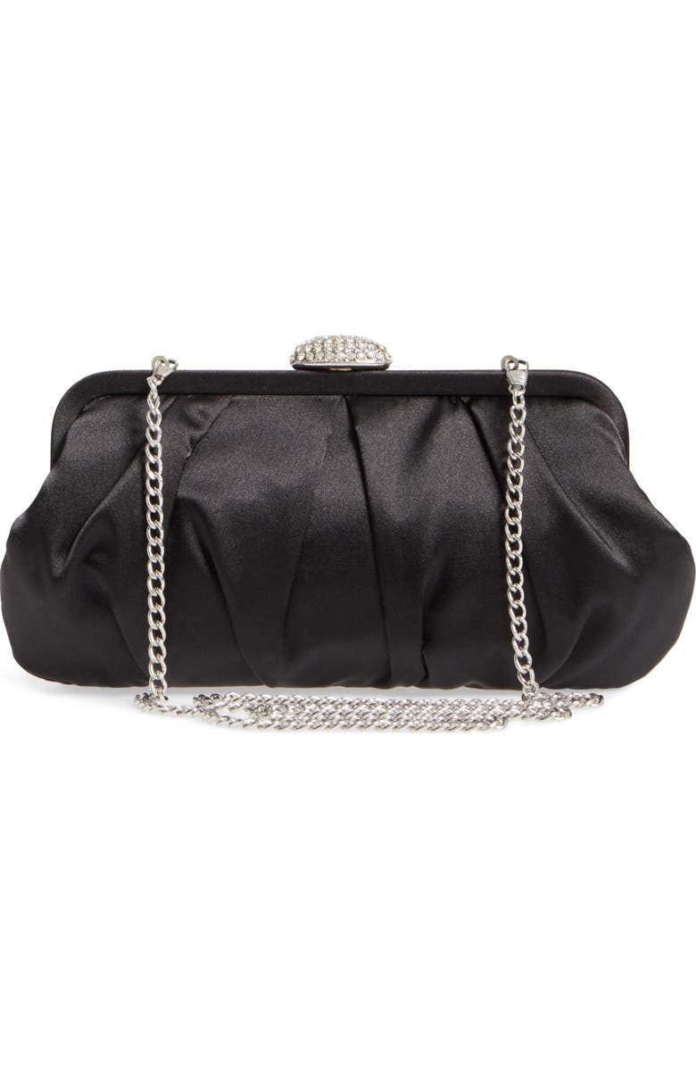 Nina Concord Pleated Satin Frame Clutch, Alternate, color, Black