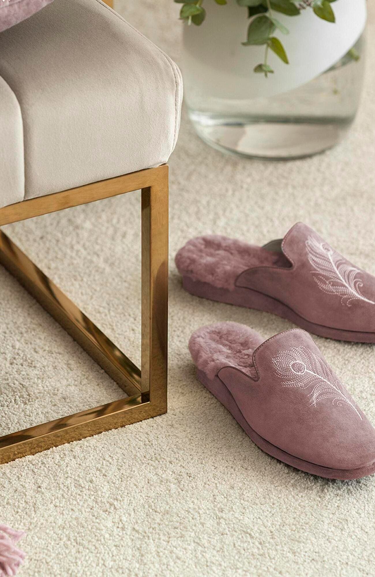 Midaria Womens sheepskin slippers, Alternate, color, Pink