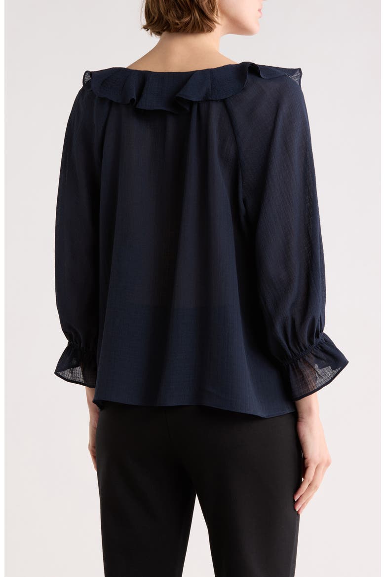 Ruffle V-Neck Top, Alternate, color, DARK NAVY