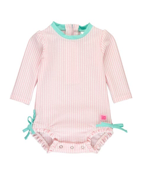 Girls Seersucker Long Sleeve UPF50+ One Piece Rash Guard