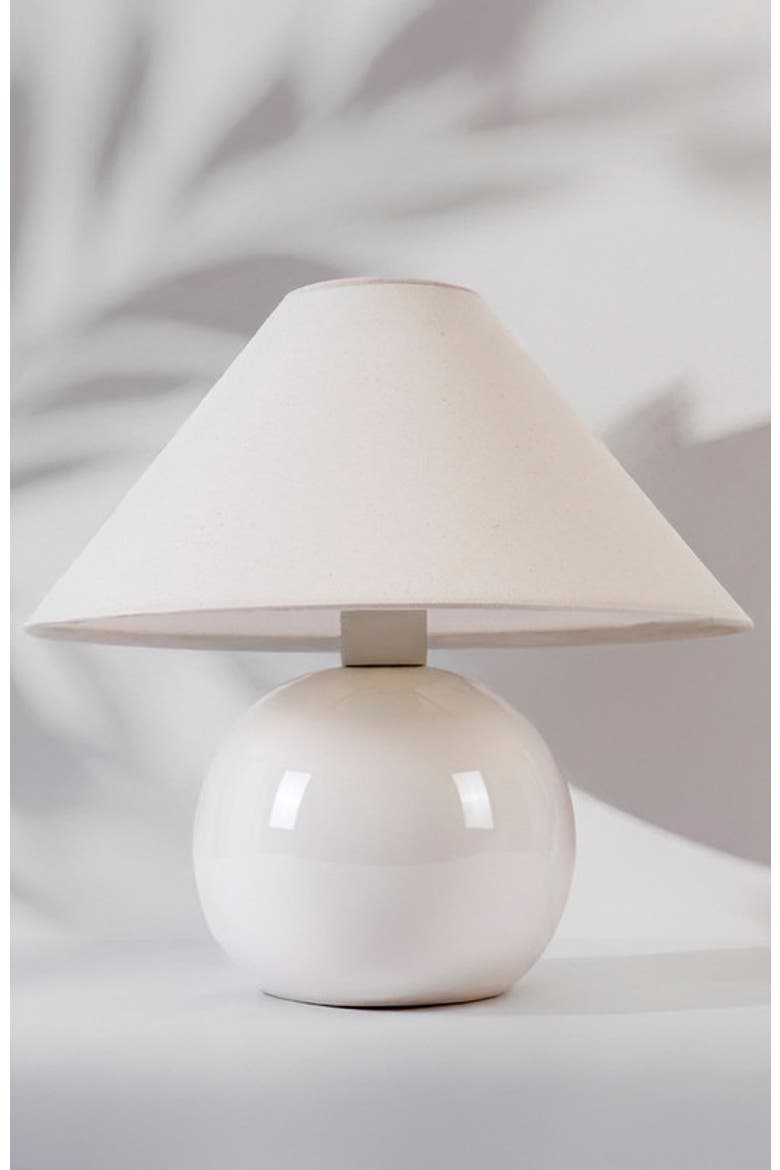 Fiona 11" Round Ceramic Coastal LED Bedside Table Lamp with Classic Empire Shade, Alternate, color, Cream