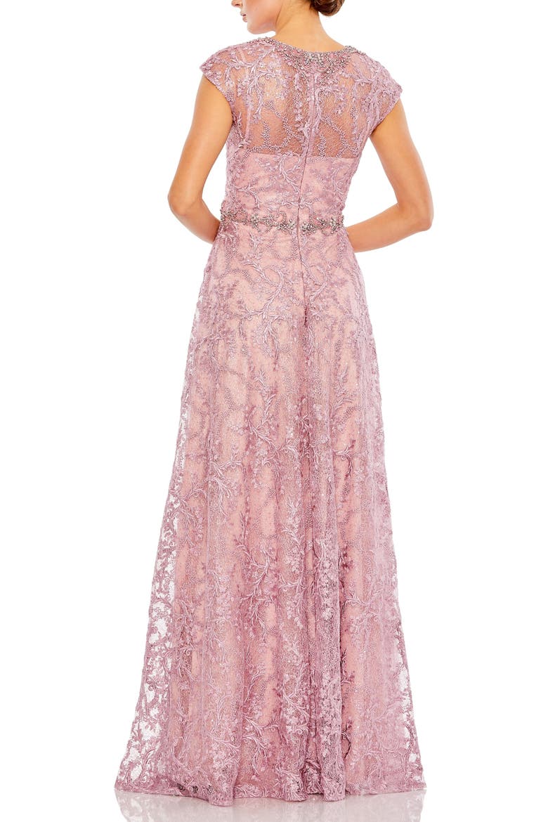 Women’s Lace Embellished Cap Sleeve Formal Gown, Alternate, color, Rose