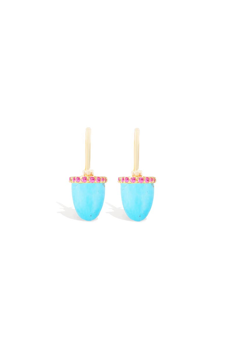 Found Cap Huggie Earring, Alternate, color, Turquoise & Pink Sapphire-Gold