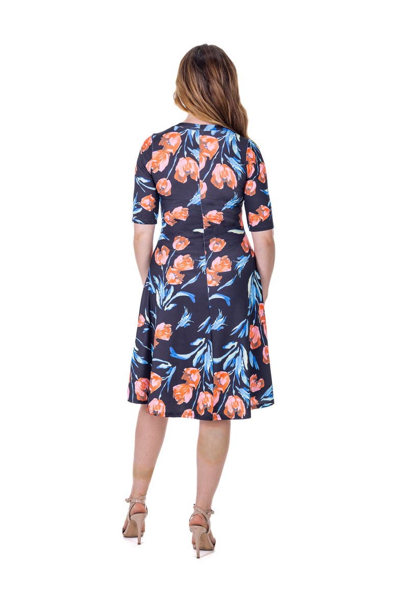 Floral Print Elbow Sleeve Knee Length Dress, Alternate, color, Navy Multi