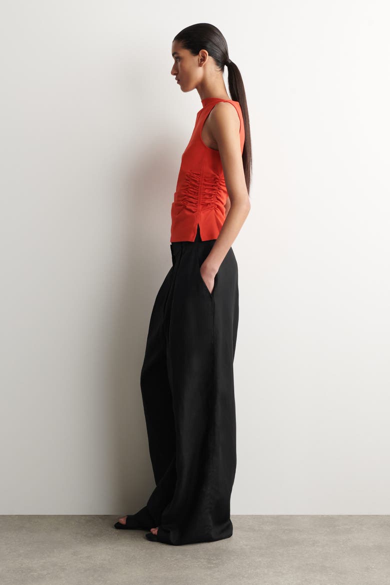 Ruched-waist Cotton-jersey Tank Top, Alternate, color, ORANGE