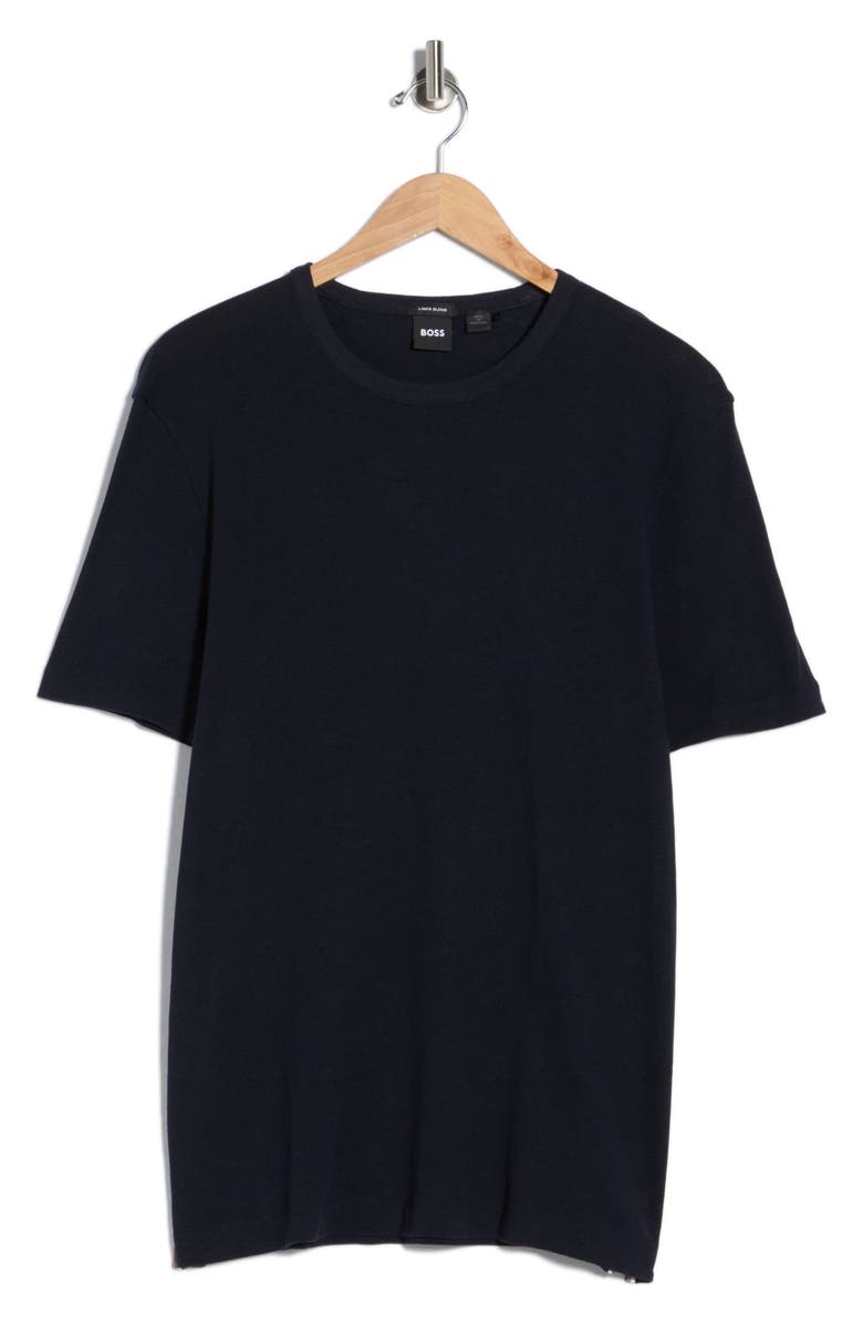 BOSS Taut Cotton & Linen Blend Knit T-Shirt, Main, color, Dark Blue